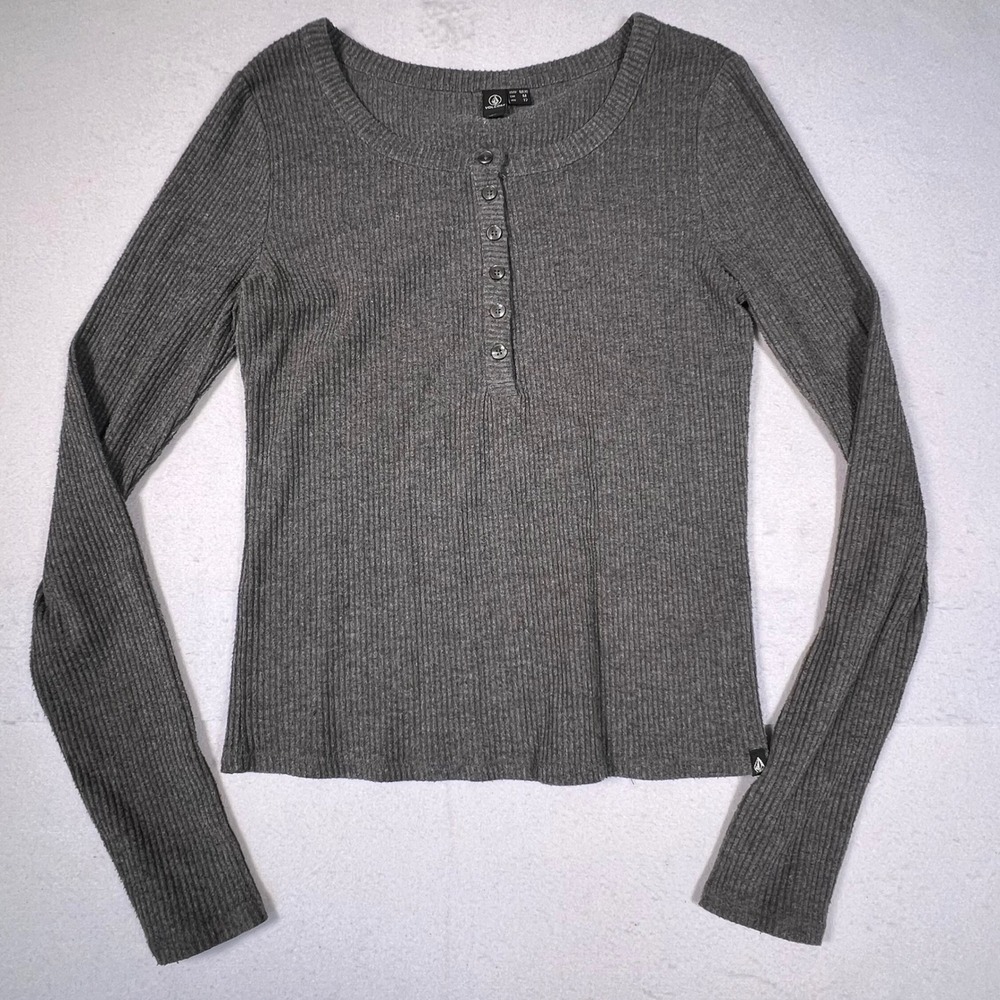 Volcom Henley Top Womens Medium Gray Excellent